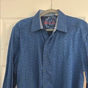 Robert Graham Blue Casual Shirt with Subtle Pattern and Standard Collar